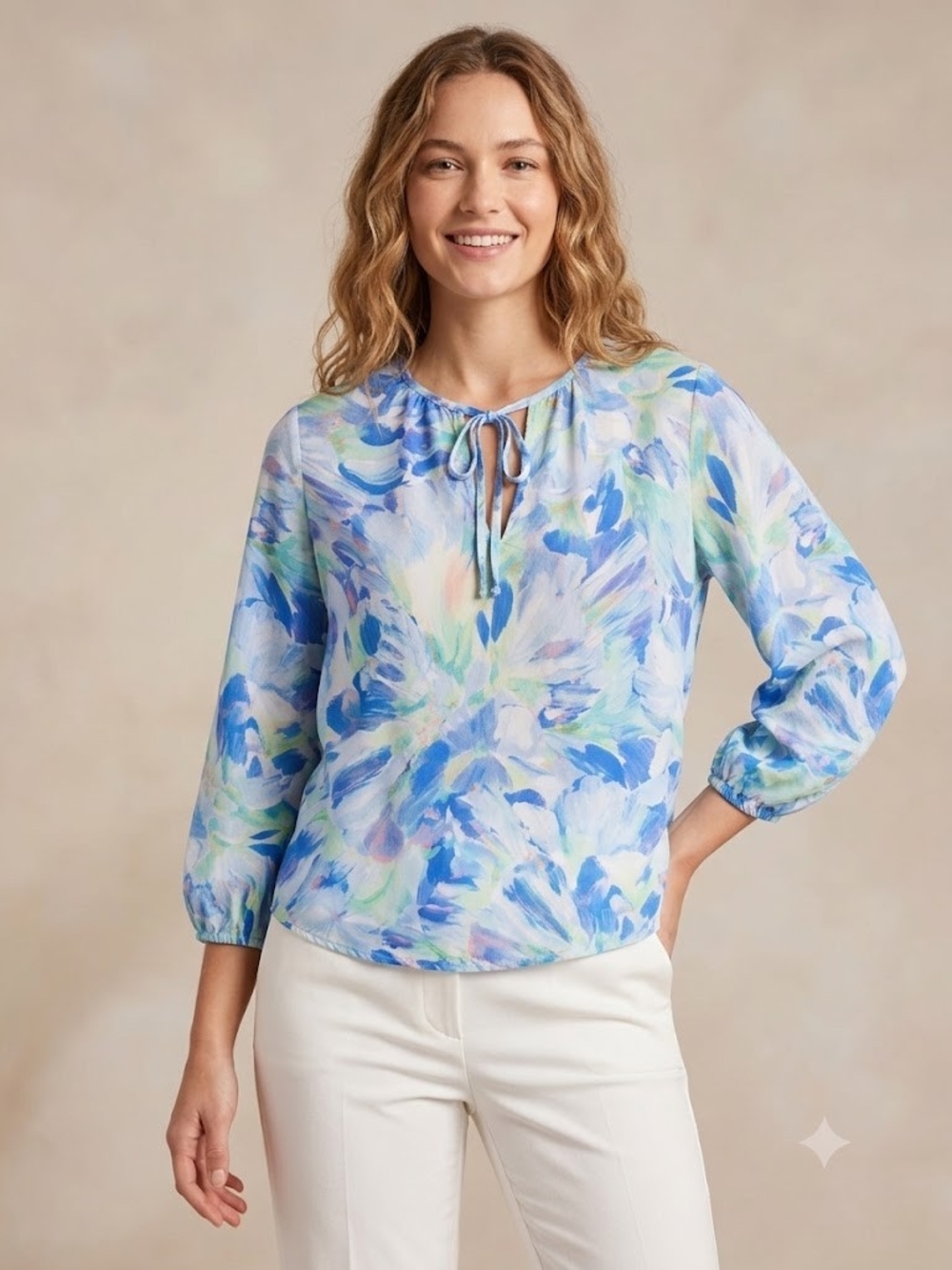 cloth & stone Blue and Aqua Watercolor Tie-Front Blouse